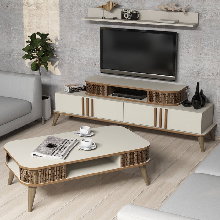 Hanah Home Eylül Conjunto de Muebles de Salón - Crema